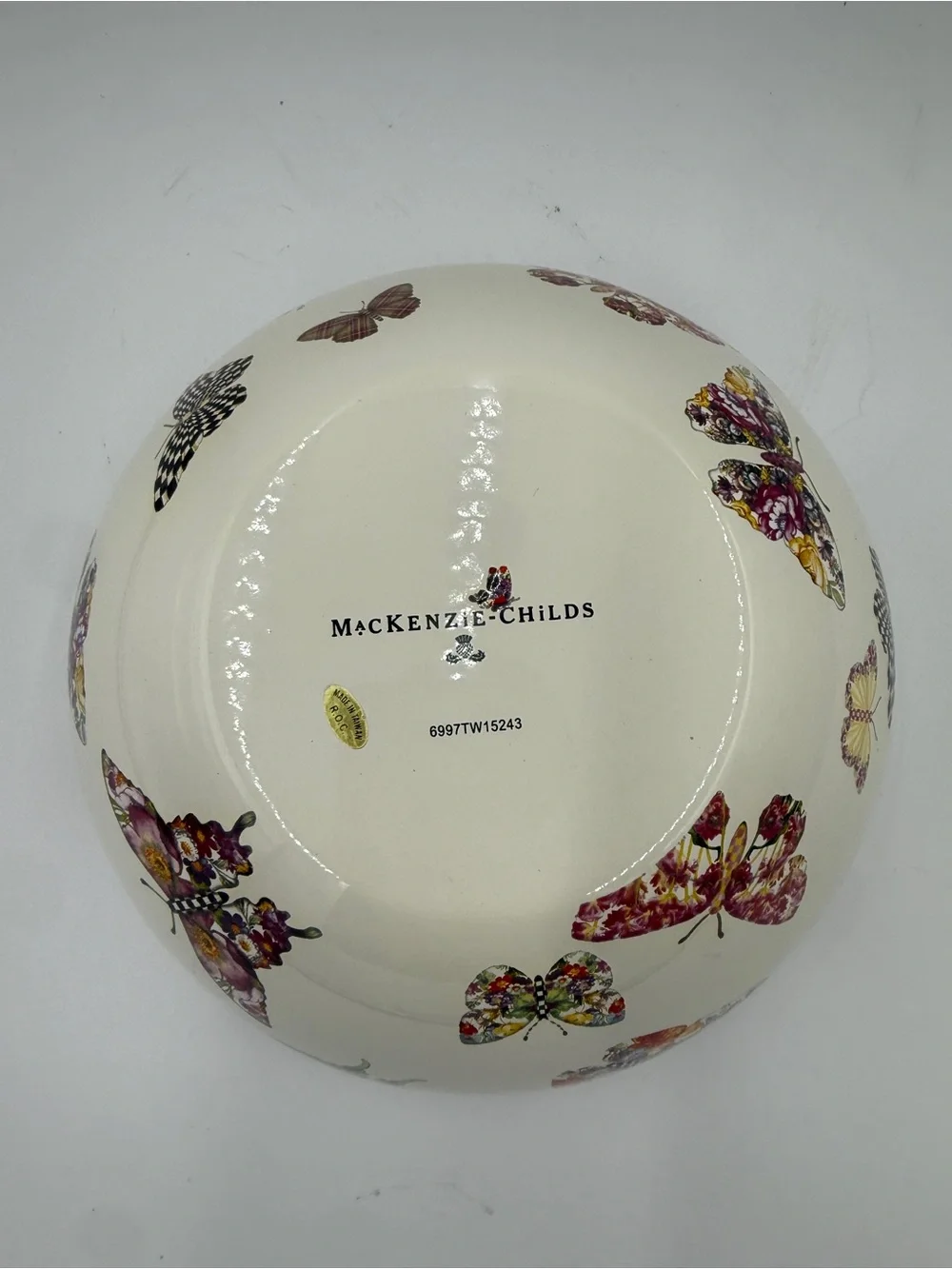 Mackenzie Childs Medium Mixing Everyday Bowl 11” Enameled Steel Butterfly Garden